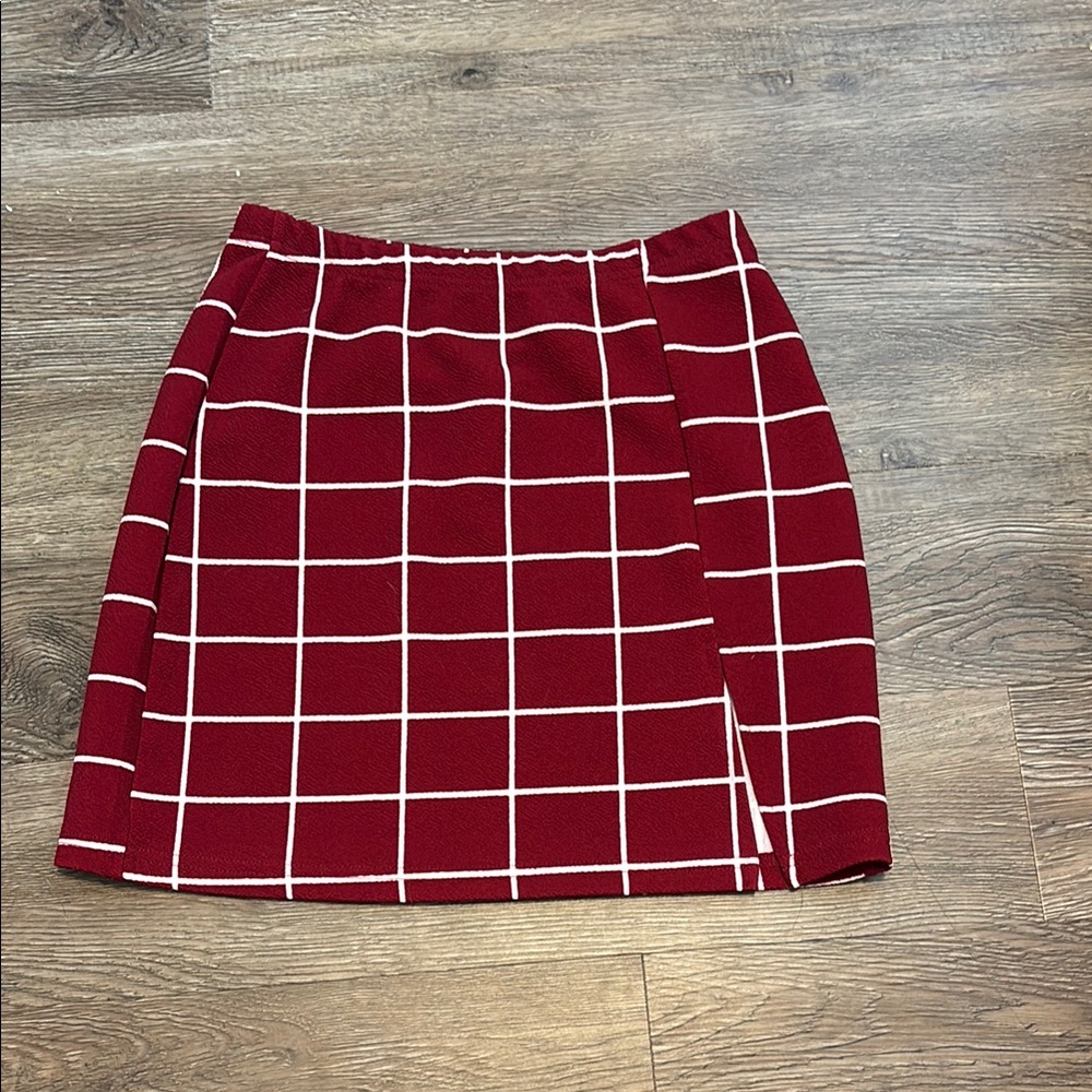 red and white side slit skirt